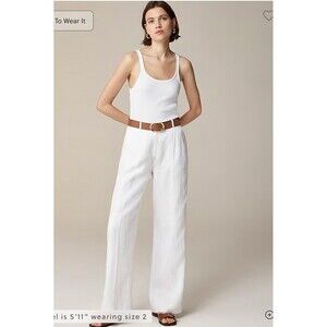 J.CREW Wide-leg Essential Pant in Linen Size 12 Tall White NEW Preppy BX983